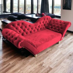 Sofa 3-Osobowa Szezlong w kolorze bordo + złote nóżki