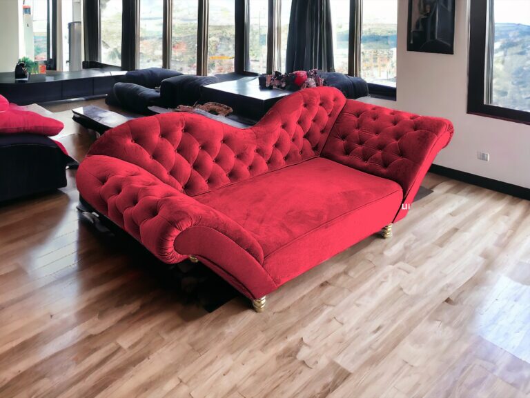 Sofa 3-Osobowa Szezlong w kolorze bordo + złote nóżki