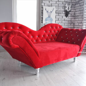 Sofa 2-Osobowa Szezlong w kolorze czerwony + brylanciki
