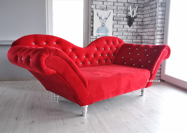 Sofa 2-Osobowa Szezlong w kolorze czerwony + brylanciki