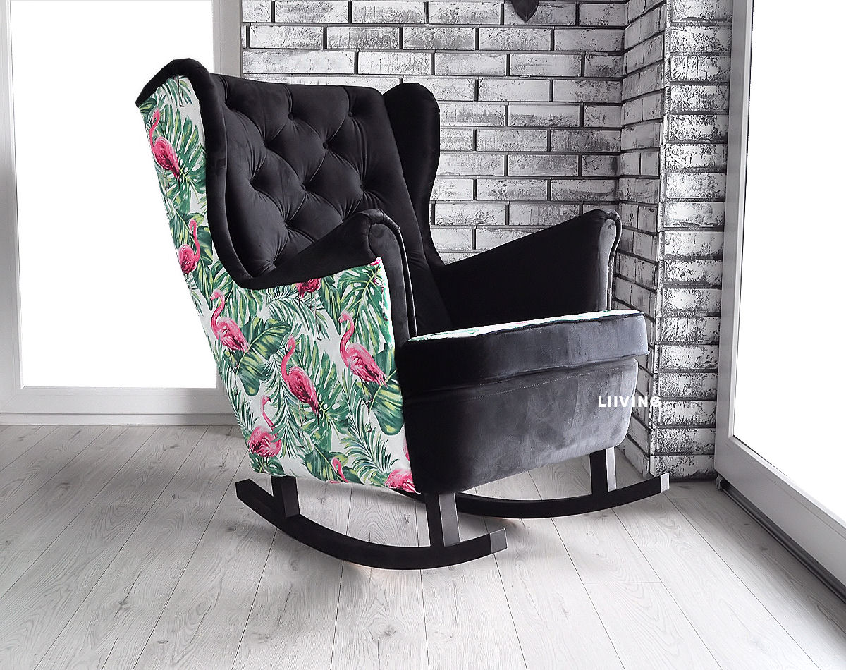 Fotel uszak bujany w pięknych flamingach