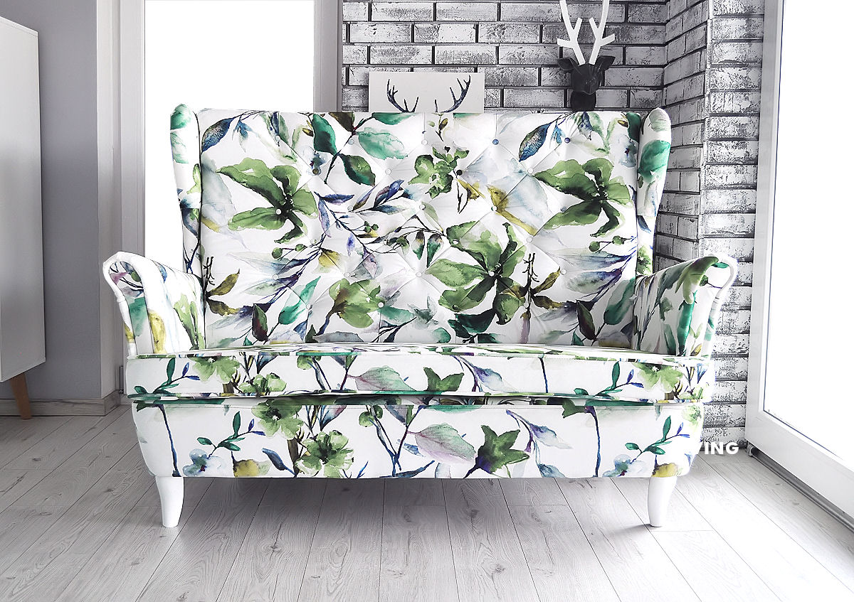 Sofa 2 osobowa w Cheremcha zielona – piękne liście