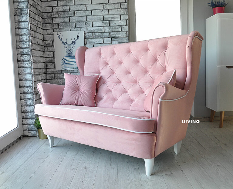 Sofa 2 osobowa uszak w pudrowym różu !