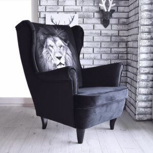 Fotel uszak w tkaninie LION czarny