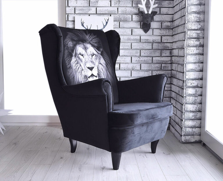 Fotel uszak w tkaninie LION czarny