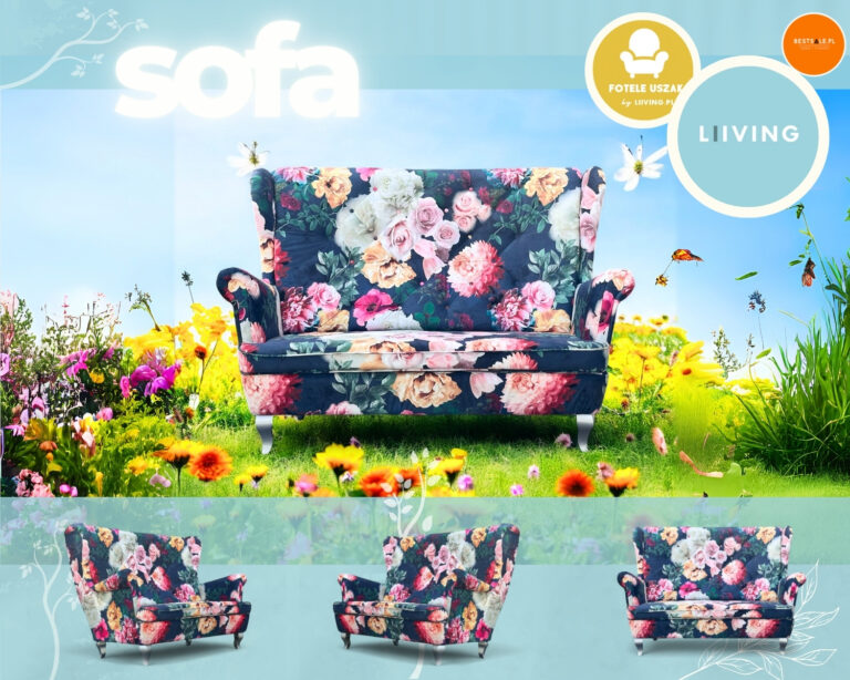 Sofa 2 osobowa uszak w pięknych kwiatach