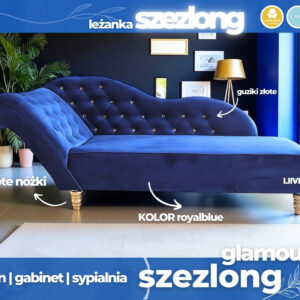 Szezlong leżanka w granacie ROYAL BLUE dodatki złote