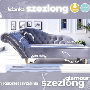 Szezlong leżanka w kolorze PIGEON z dodatkami złota !
