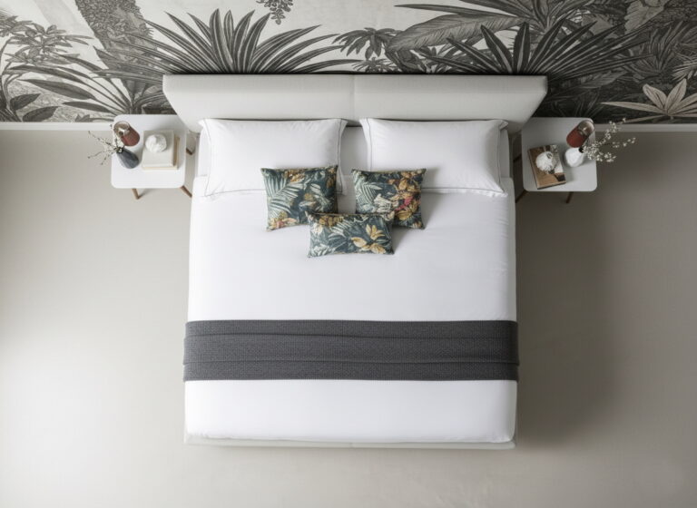 Łóżko 160×200 w tkaninie imitującą len